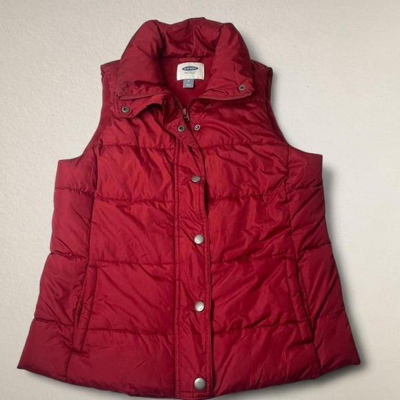 Old Navy Jackets & Blazers - Old Navy red puffer vest with button up front and pockets size M